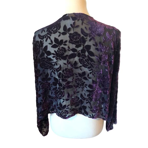 Vintage Velvet Burnout Dark Floral Semi Sheer Top Size Large Purple Whimsigoth - Picture 2 of 4
